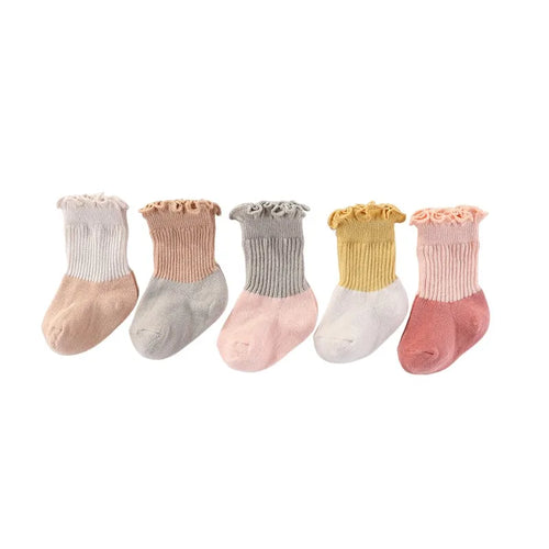 5-Pair Cotton Baby Socks Set With Non-Slip Soles