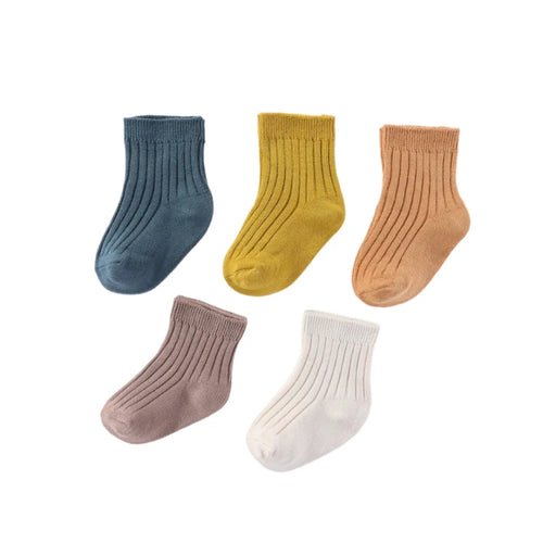 5-Pair Cotton Baby Socks Set With Non-Slip Soles