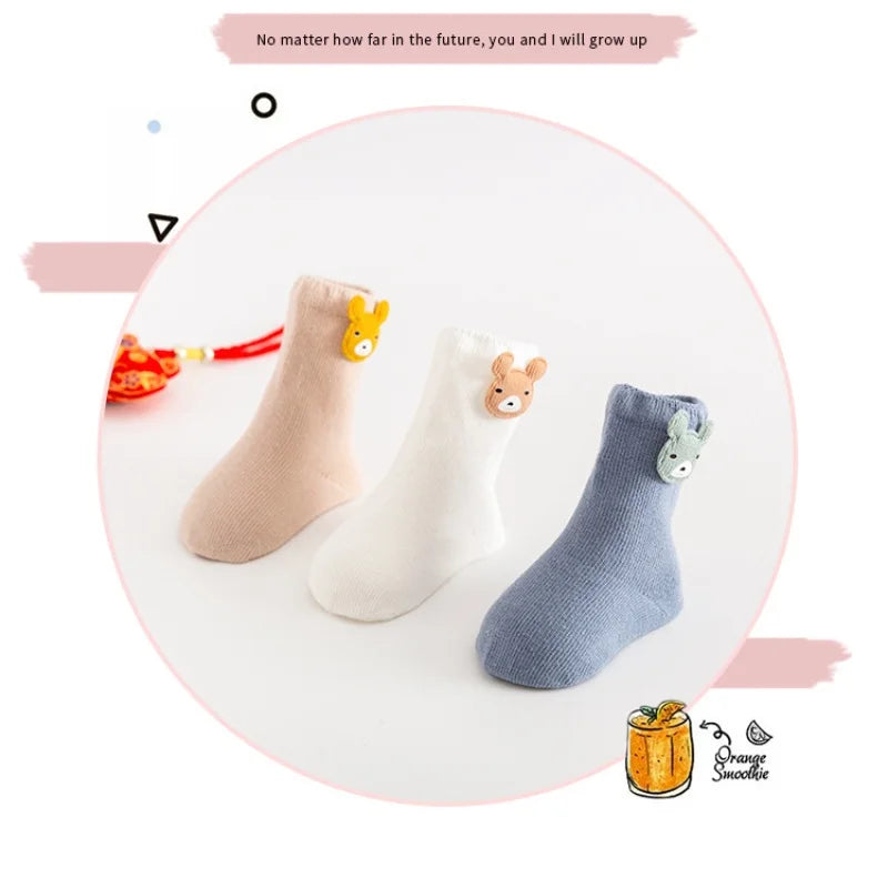 3-Pair Cartoon Baby Socks Set Soft Cotton Unisex