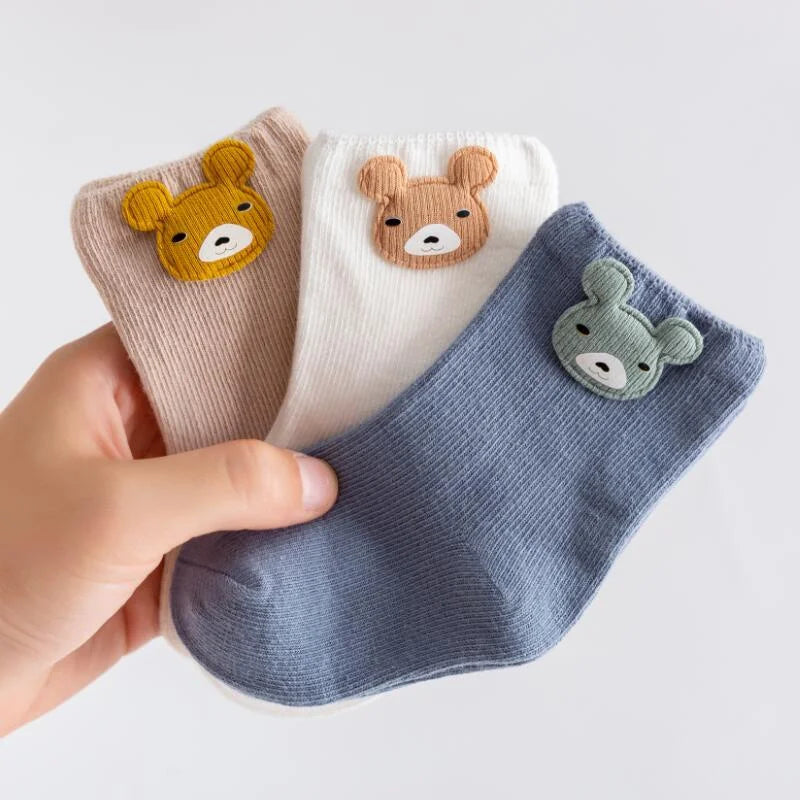 3-Pair Cartoon Baby Socks Set Soft Cotton Unisex