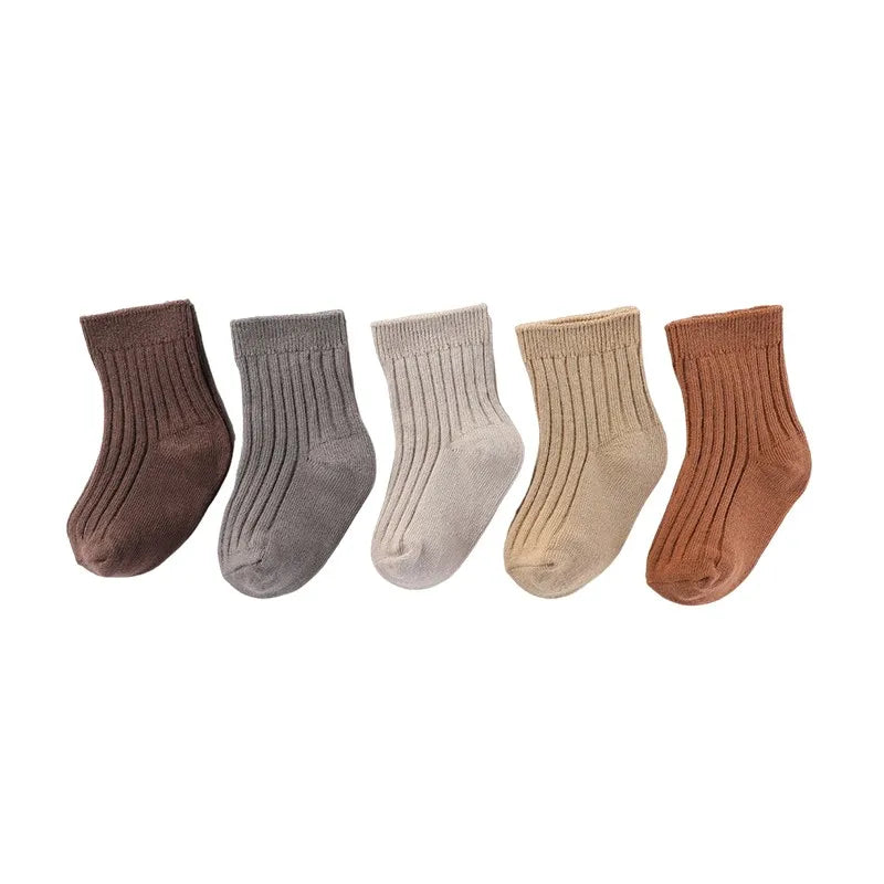 5-Pair Cotton Baby Socks Set With Non-Slip Soles