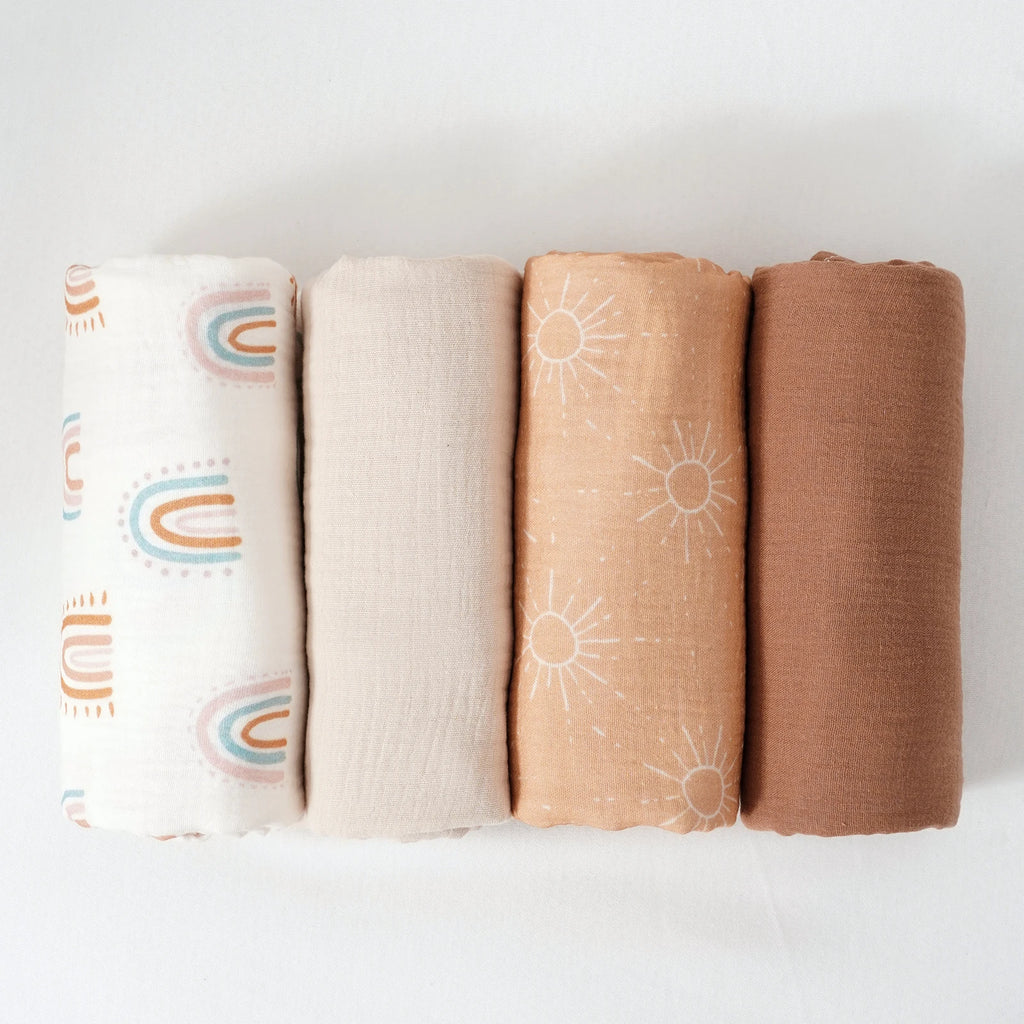 4-Pack Cotton Baby Muslin Swaddle Blankets 100 x 100 cm